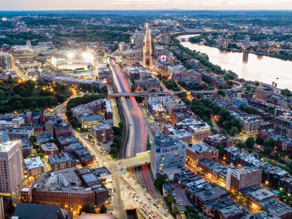 An aerial view of downtown Boston