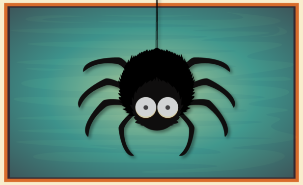 cartoon black spider hanging by a thread