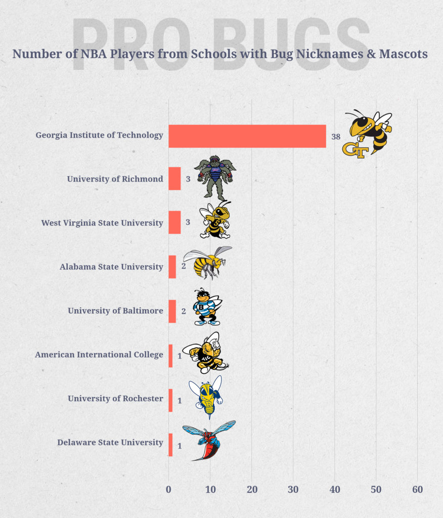 NBA players from schools with bug or insect-based nicknames and mascots.